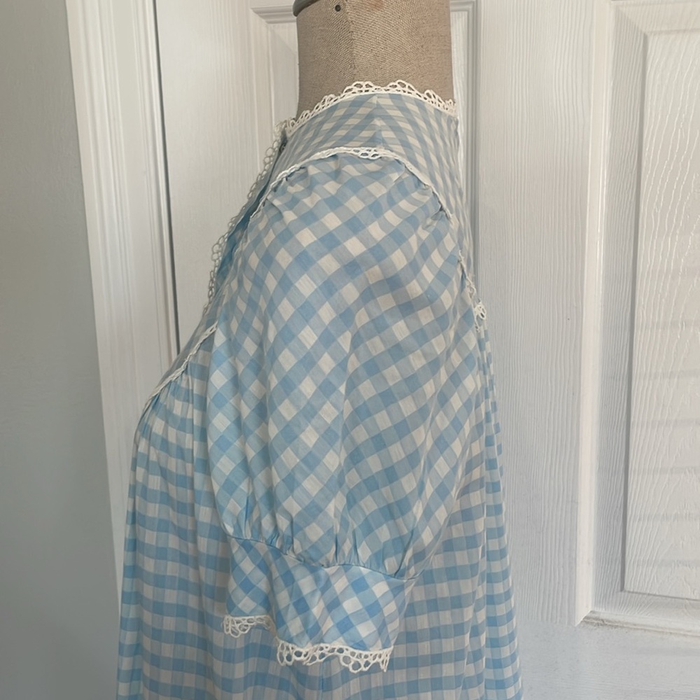 Vintage gingham lace check nightgown housecoat dress duster robe cottage core M - Picture 9 of 10